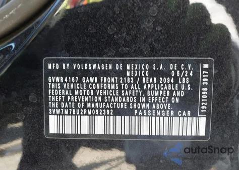 2024 Volkswagen Jetta 1.5T Se z USA, uszkodzony, nr VIN 3VW7M7BU2RM092392